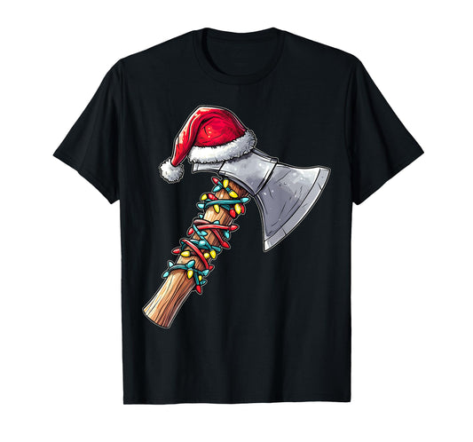 Axe Throwing Axe Thrower Christmas Hat Xmas T-Shirt - Unisex-Adults, Short Sleeve, T-Shirt, Black, Small