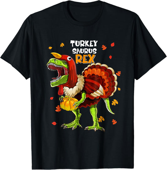Turkey Saurus Rex Dinosaur Pumpkin Funny Thanksgiving Kids T-Shirt