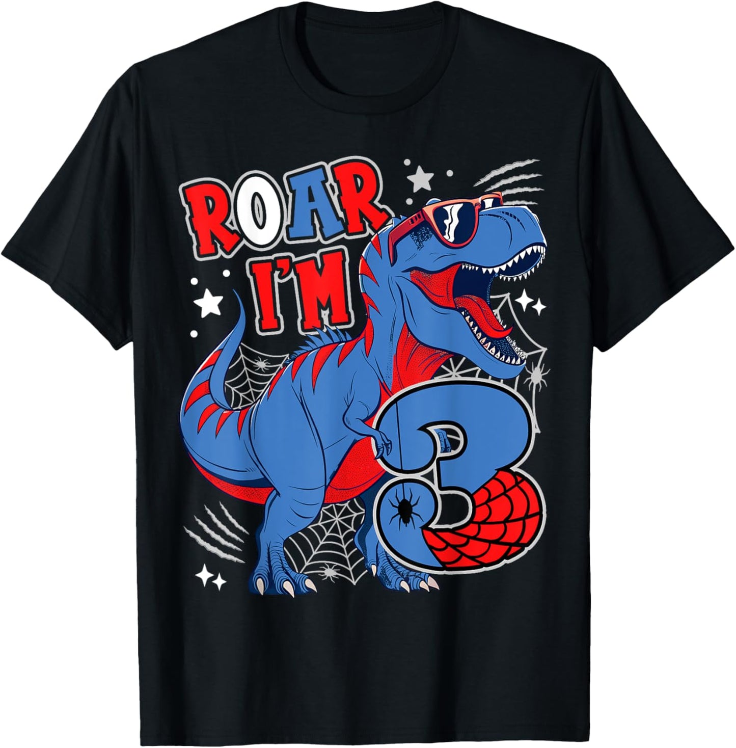 Dinosaur 3rd Birthday Spider Theme Party 3 Years Old Boy T-Shirt