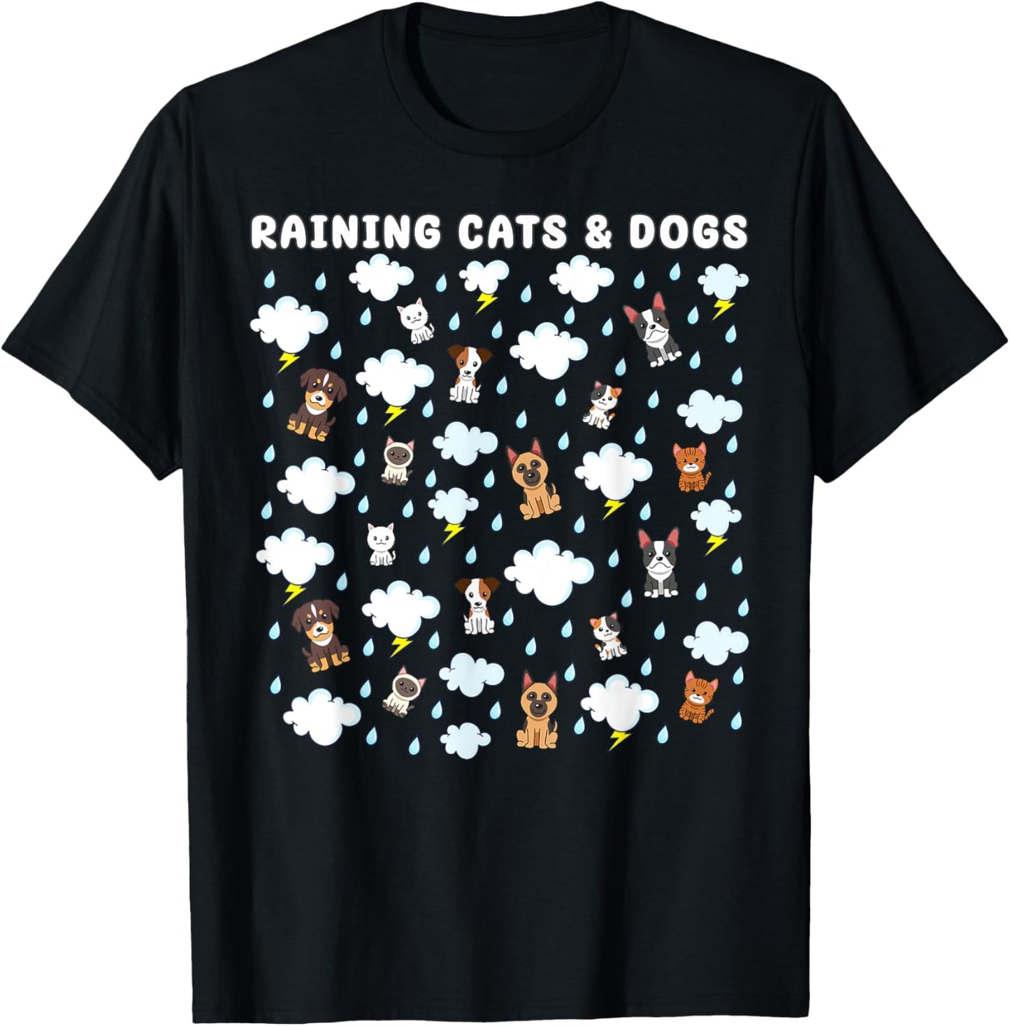 English Idiom Raining Cats and Dogs Cute Pets Puppy Kitty T-Shirt