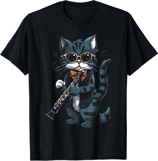 Cat Playing The Clarinet Music Graphic Tees for Men Women T-Shirt