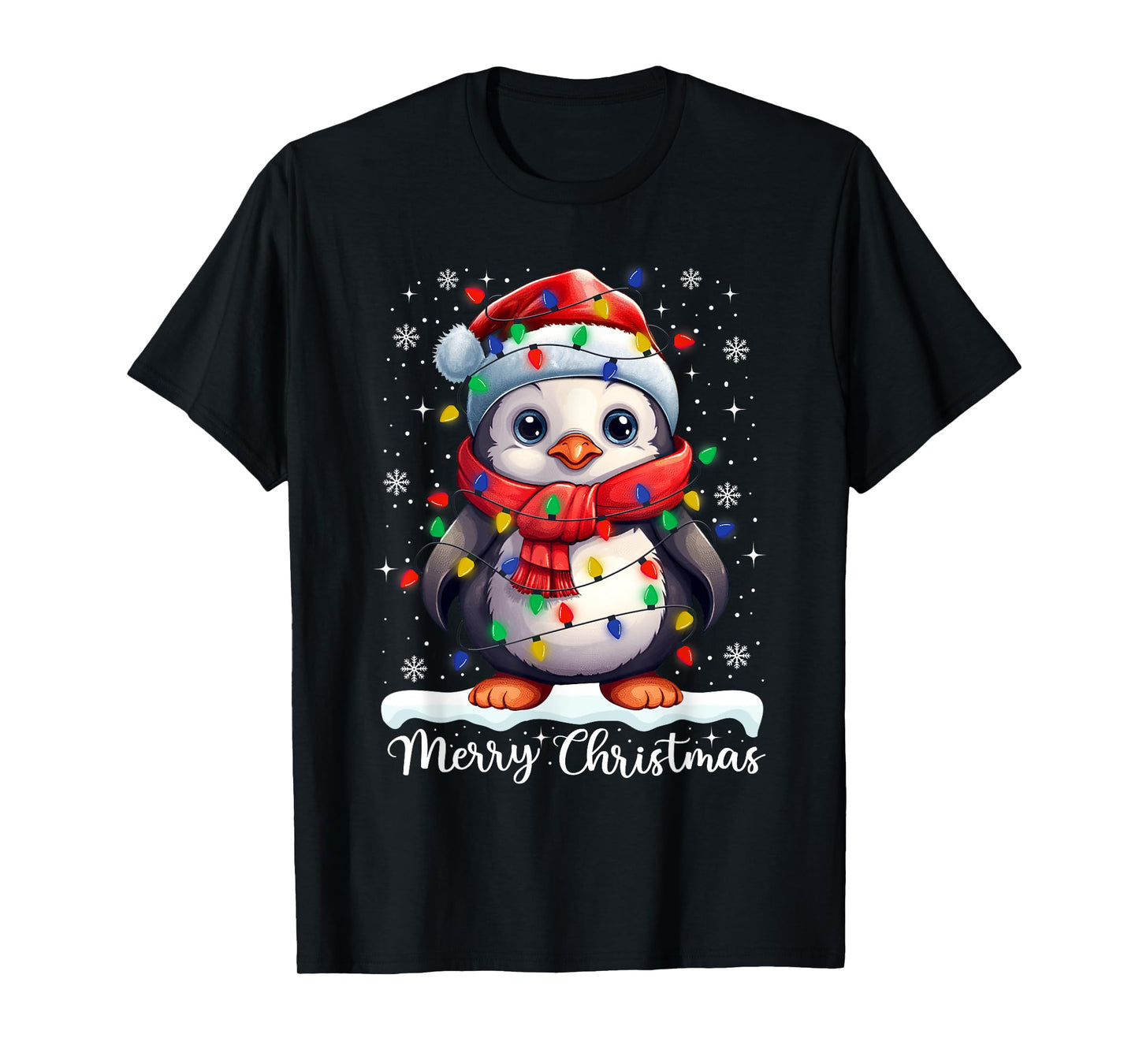 Merry Christmas Penguin Santa Hat Xmas Family Men Women T-Shirt