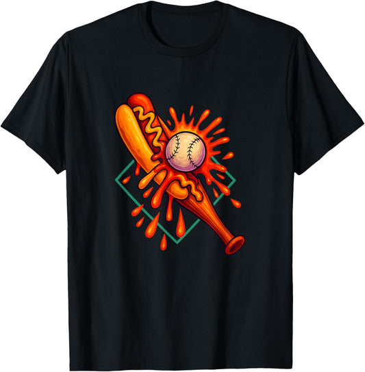 Baseball Hotdog Smashing Ketchup Mustard Boys Men's Baseball T-Shirt