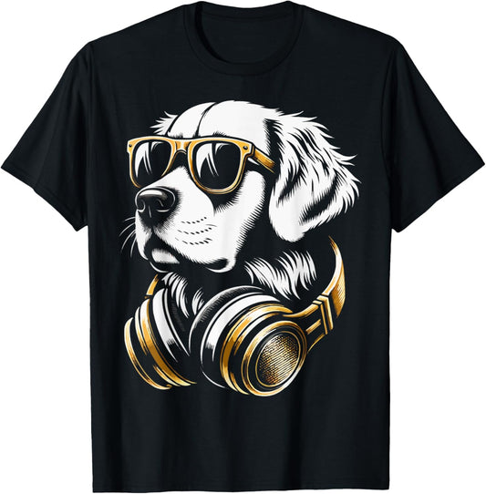 Golden Retriever With Sunglasses And DJ Headphones T-Shirt