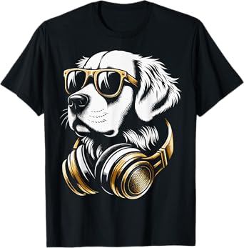 Golden Retriever With Sunglasses And DJ Headphones T-Shirt