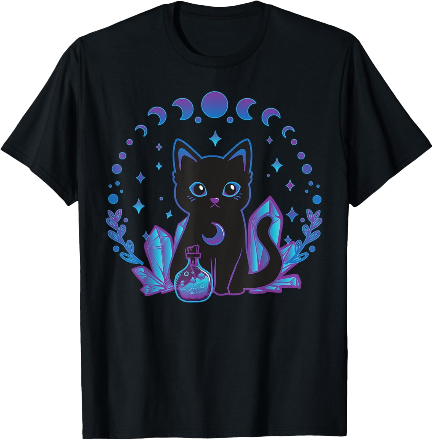 Black Witchy Cat Crystals Gothic Women Kawaii Pastel Goth T-Shirt