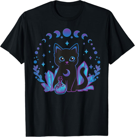 Black Witchy Cat Crystals Gothic Women Kawaii Pastel Goth T-Shirt