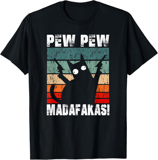 Vintage PewPewPew Mada-fakas Funny Pew Crazy Cat Lovers T-Shirt