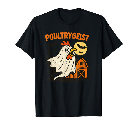 Poultrygeist Funny Chicken Ghost Halloween Pun Design T-Shirt