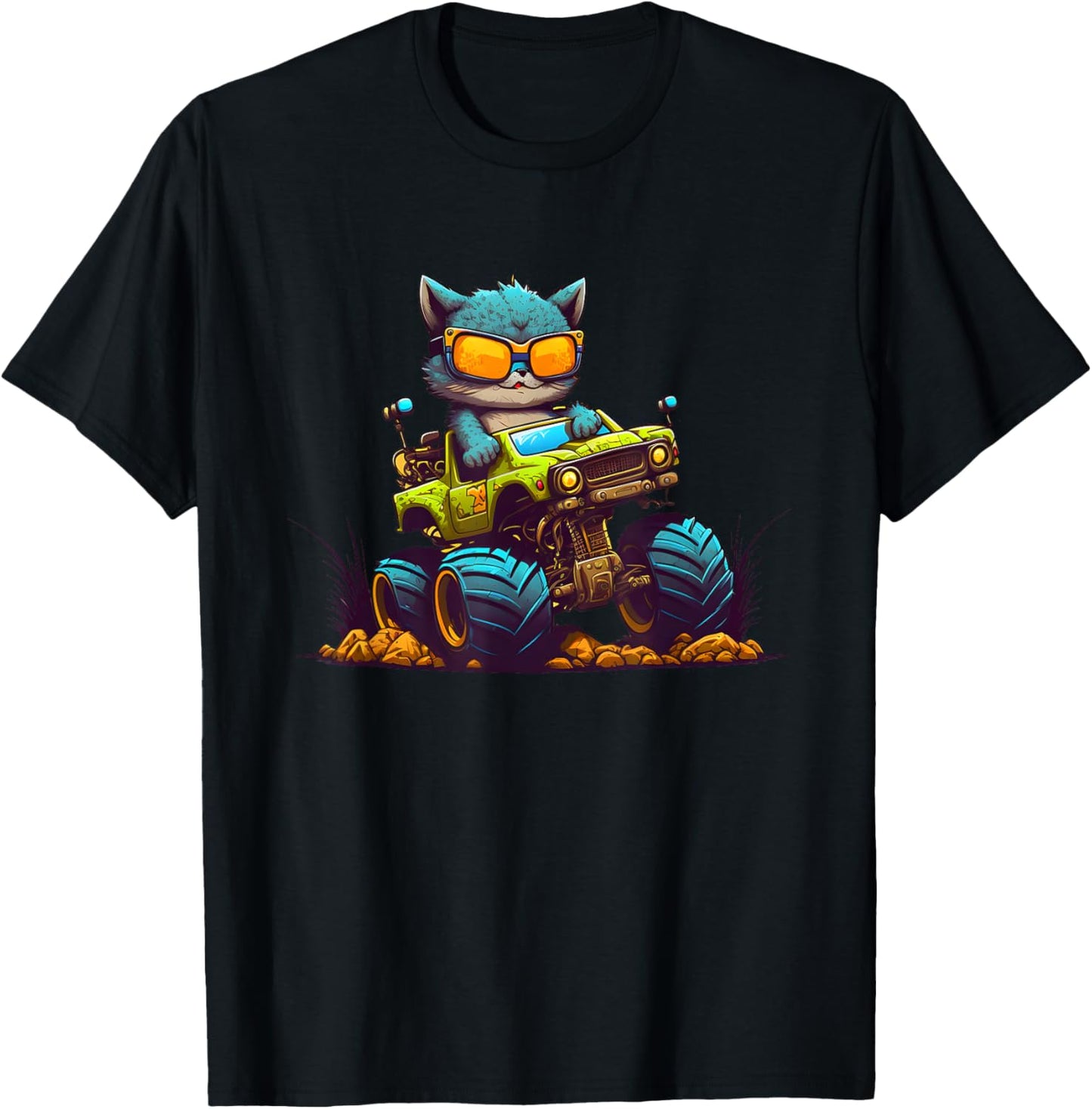 Cute Cat Monster Truck For Boys Kids T-Shirt