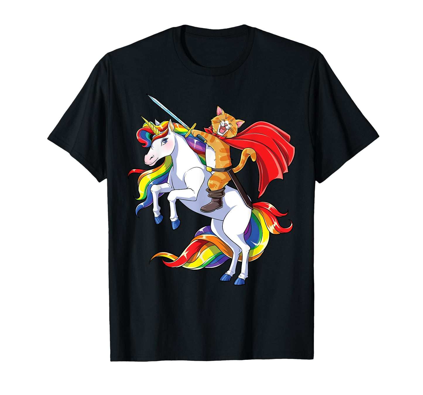Cat Riding Unicorn Funny Caticorn Kittycorn Kitty Kitten T-Shirt for Men Women Kids