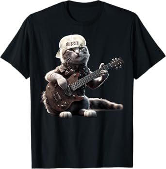 Cat Playing Guitar Funny Rock Music Gifts For Men Women Kid T-Shirt