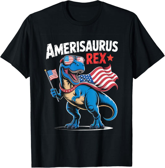 Dinosaur 4th of July Boys Girls Men Amerisaurus T Rex T-Shirt