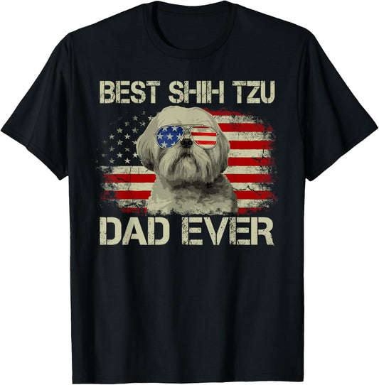 Best Shih Tzu Dad Ever Tshirt Dog Lover American Flag Gift T-Shirt