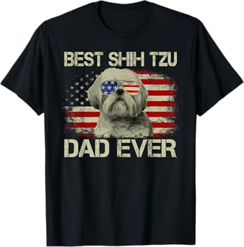Best Shih Tzu Dad Ever Tshirt Dog Lover American Flag Gift T-Shirt