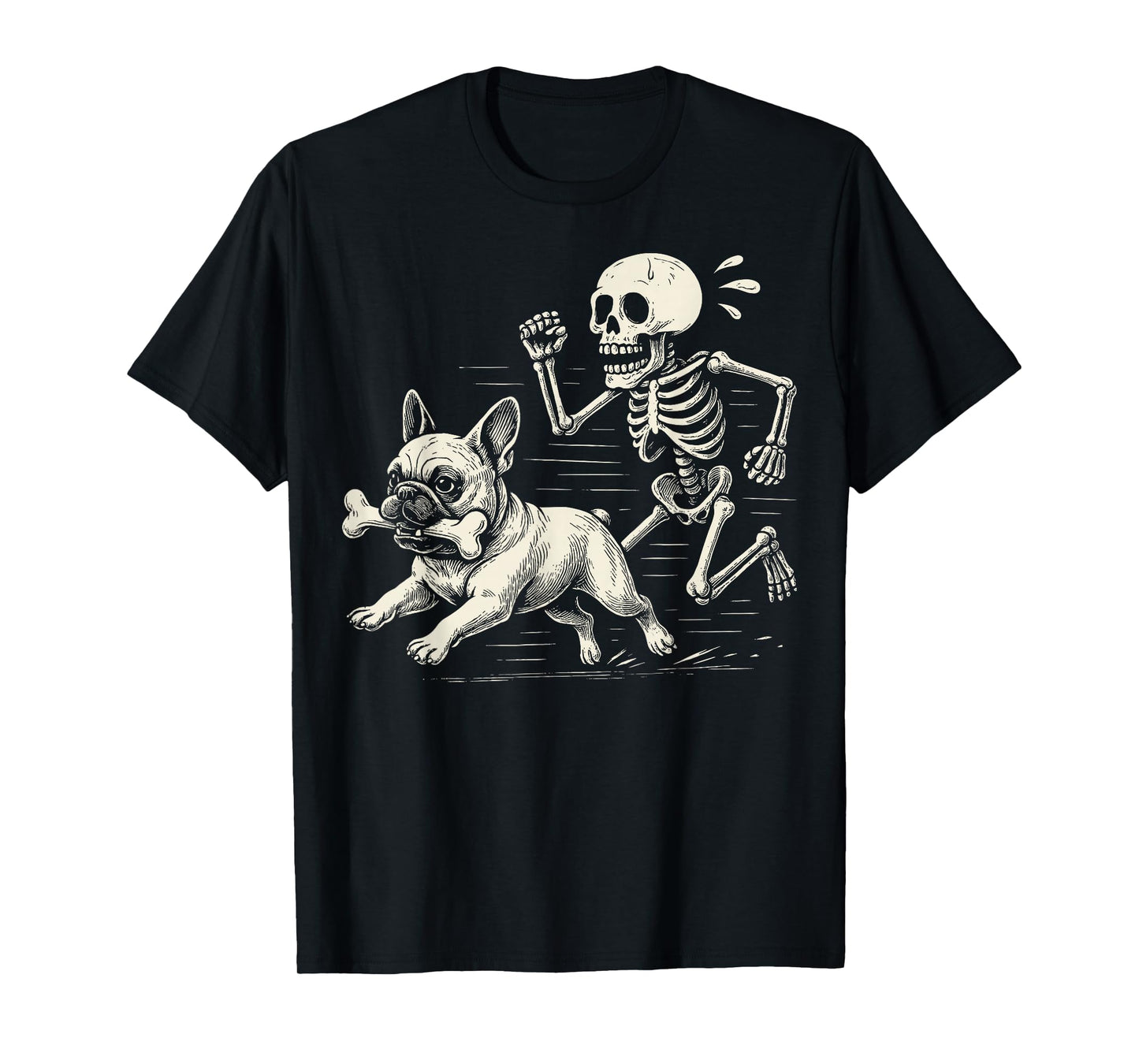 Funny Halloween French Bulldog and Skeleton T-Shirt