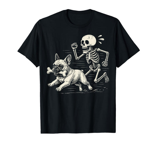 Funny Halloween French Bulldog and Skeleton T-Shirt