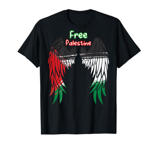 Palestine Flag Dad On Back Side Palestinian Angel Kids Wings T-Shirt