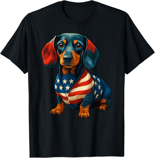 Dachshund Dog Mom Dad 4th Of July American Flag Men Women T-Shirt