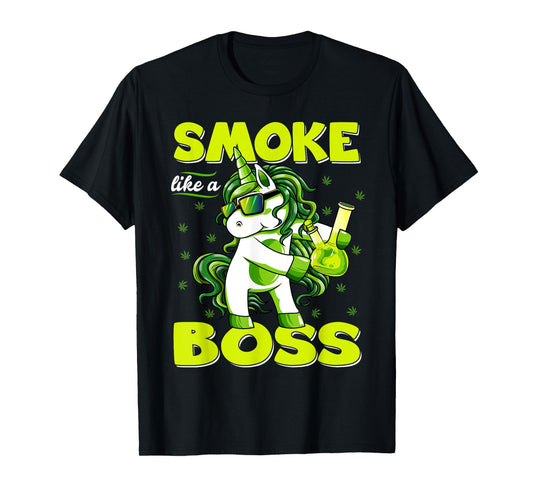 420 Unicorn Smoke Like A Boss Shirt Weed Pot Leaf Marijuana T-Shirt