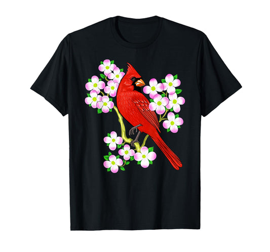Red Cardinal Bird Dogwood Flower North Carolina Virginia T-Shirt