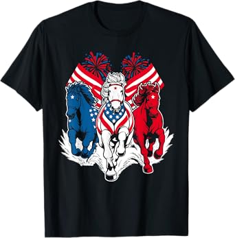 Horse Lovers 4th Of July Patriotic Horse American Flag T-Shirt