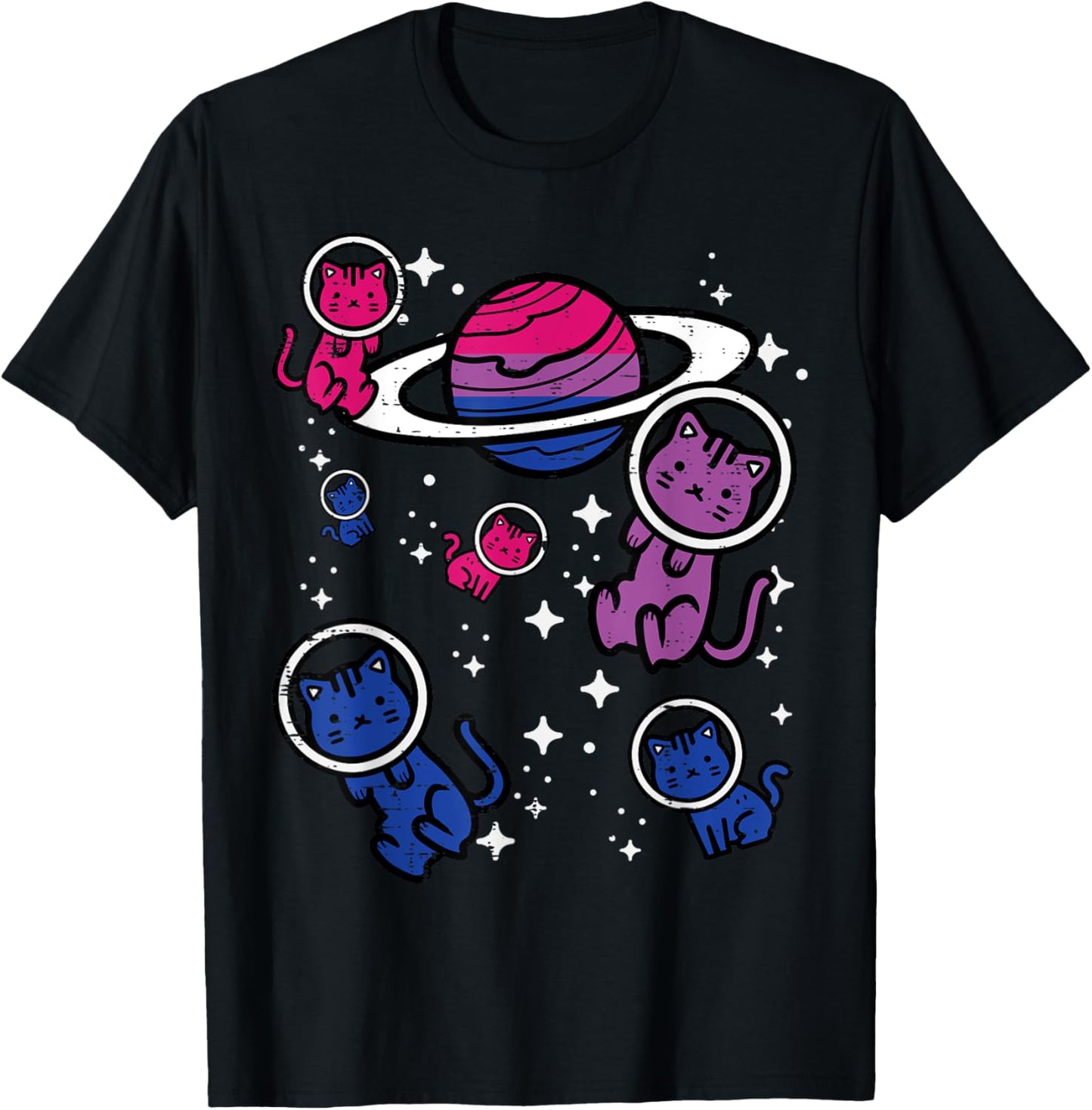 Bisexual Cats Planet Bi Pride Flag Lgbtq Space Women Girls T-Shirt