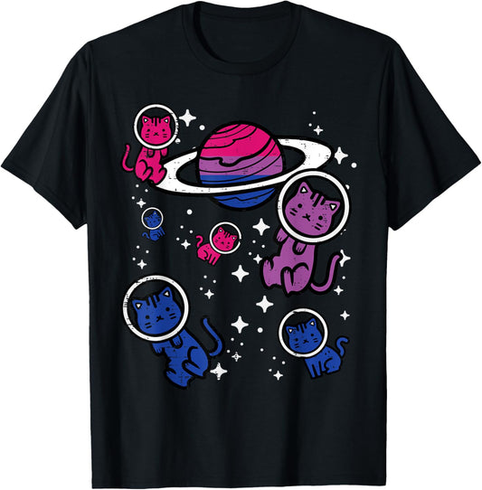 Bisexual Cats Planet Bi Pride Flag Lgbtq Space Women Girls T-Shirt