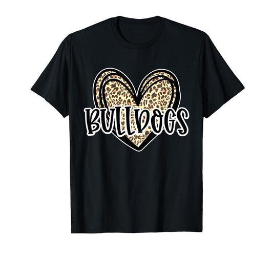 Bulldogs Mascot Leopard Cheetah Heart Fall Football Sport T-Shirt