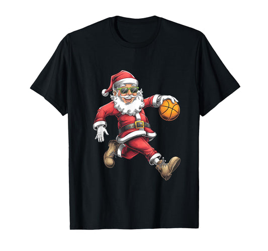 Christmas Santa Claus Dunking A Basketball Boys Kids Xmas T-Shirt