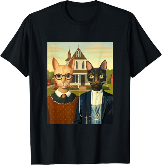 Funny Unique 'Cats of American Gothic' Art Lover T-Shirt
