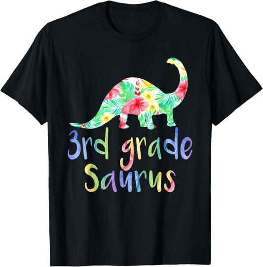 3rd Grade Saurus Floral Dinosaur Teacher Back To School Men Women Kids T-Shirt
