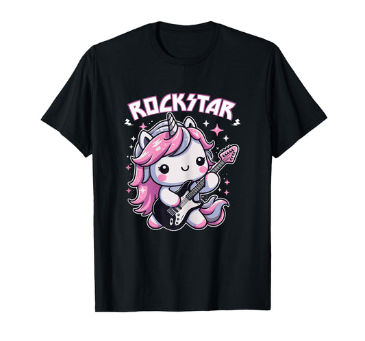 Rockstar Unicorn Playing Guitar Guitarist Kids Girls T-Shirt