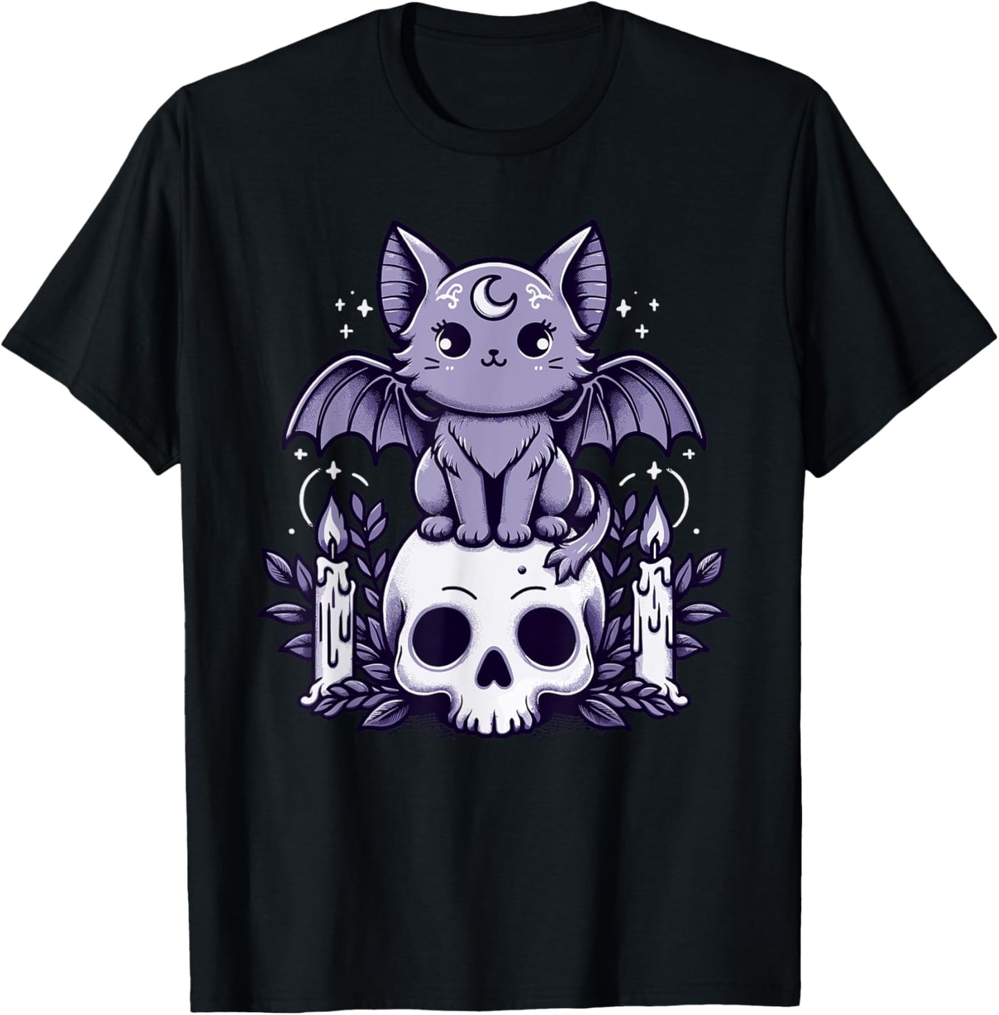 Kawaii Pastel Goth Cute Creepy Cat Bat Skeleton T-Shirt