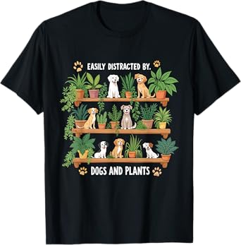 Plants & Dogs Funny Gardening Gardener Plant & Dog Lovers Men Women Girls Kids T-Shirt