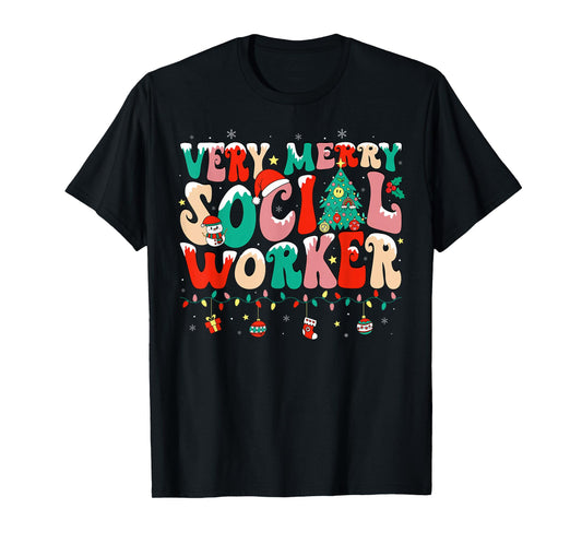 Very Merry Social Worker Xmas Cool Christmas Social Worker T-Shirt