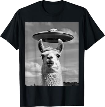 Llama Selfie With Alien UFO Funny Llama Gifts For Men Women T-Shirt