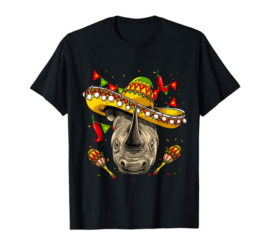 Cinco de Mayo Poncho Rhinoceros Sombrero Mexican Rhino Lover T-Shirt