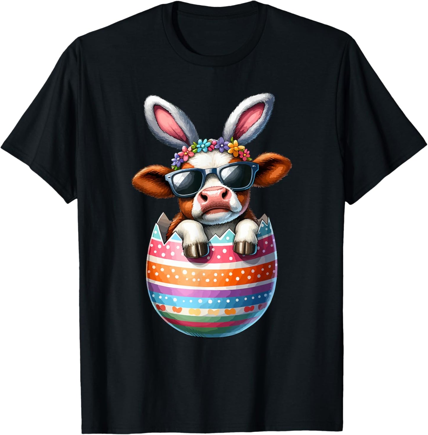 Happy Easter Cute Cow Bunny Ears Eggs Toddler Boy Girl T-Shirt