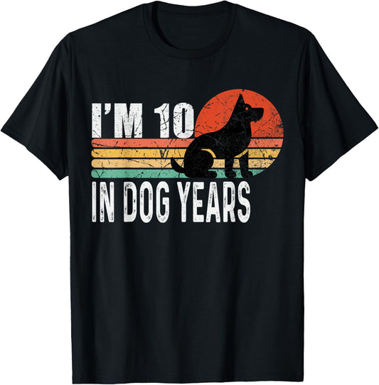 I'm 10 In Dog Years Funny 70th Birthday Vintage 70 Year Old T-Shirt