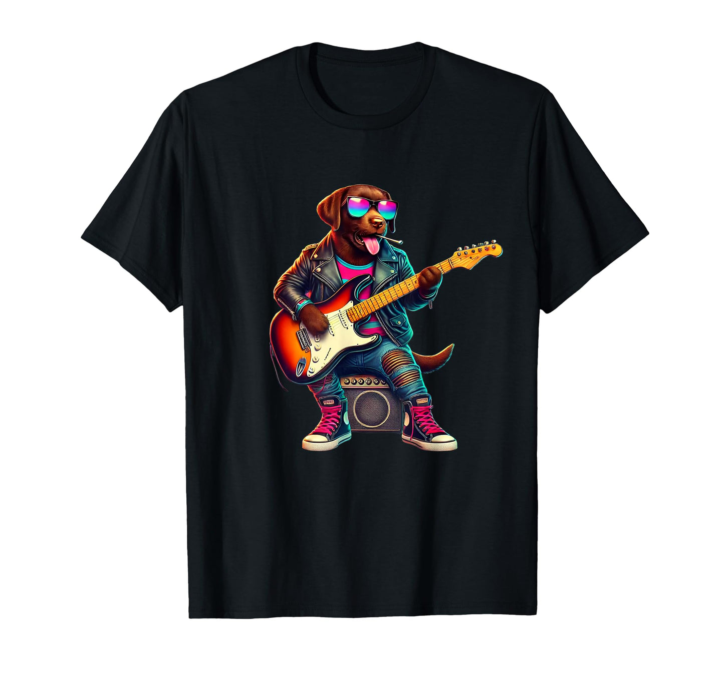 Chocolate Lab Electric Guitar Funny Dog Rock Band Musician T-Shirt for Men Women Kids