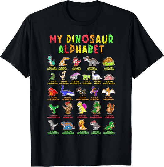 Types Of Dinosaurs Alphabet Dino Identification T-Shirt