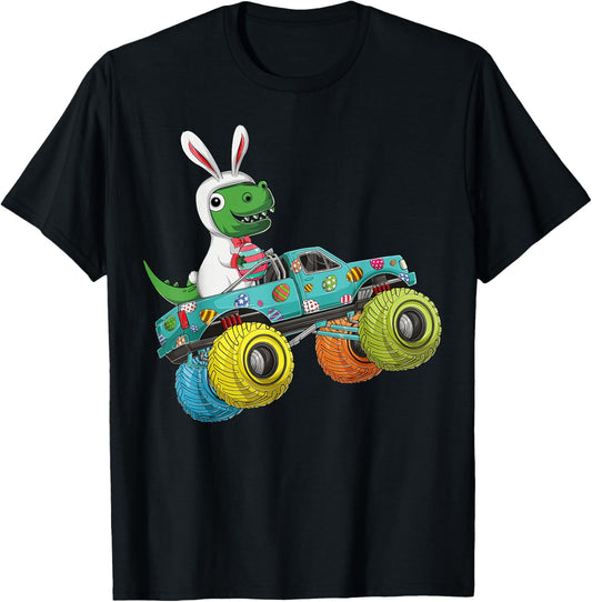 Happy Easter Monster Truck Trex Dinosaur Bunny Costume Kids T-Shirt