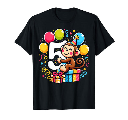 Bday fifth Boys, Girls, Kids age five 5th birthday Monkey T-Shirt