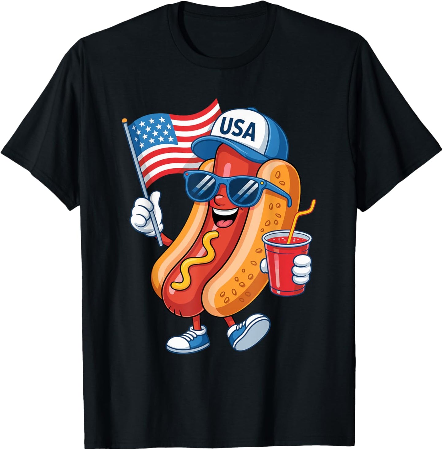 Patriotic Hot Dog Wiener Red White And Blue Fun 4th Of July T-Shirt