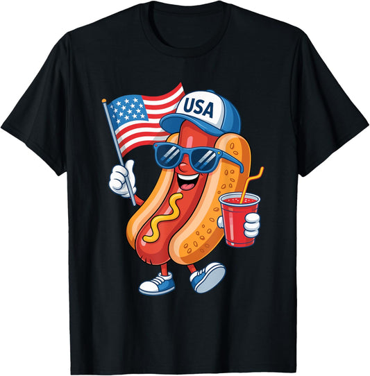 Patriotic Hot Dog Wiener Red White And Blue Fun 4th Of July T-Shirt