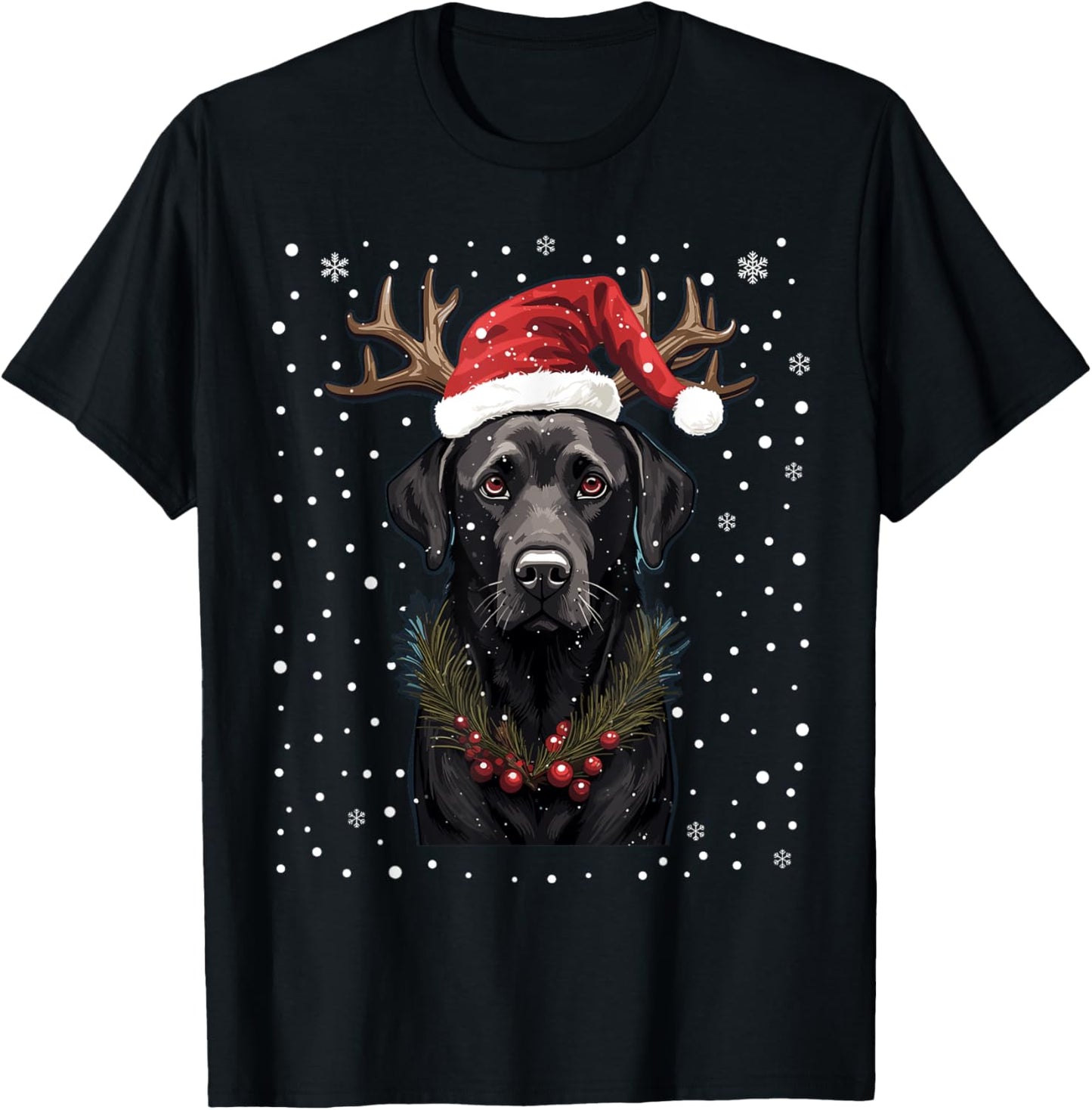 Black Labrador Christmas Lights Santa Hat Xmas Pajama T-Shirt