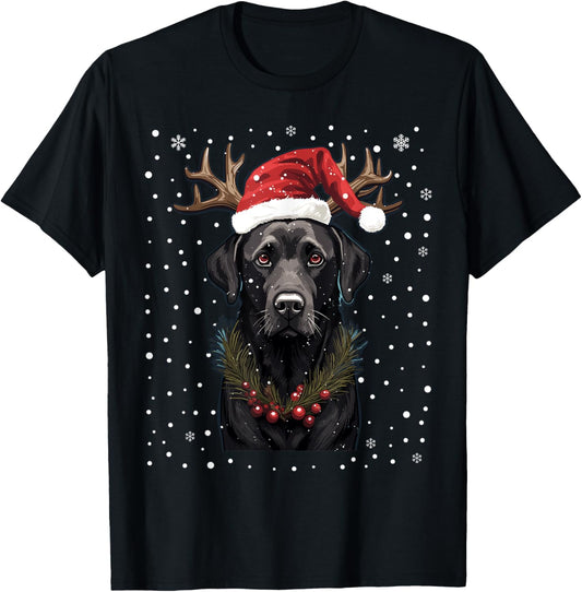 Black Labrador Christmas Lights Santa Hat Xmas Pajama T-Shirt