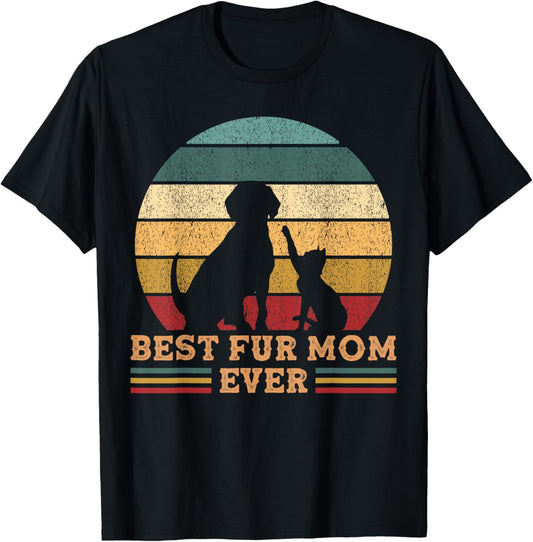 Vintage Best Fur mom Ever Funny Cat And Dog Mom Mama T-Shirt