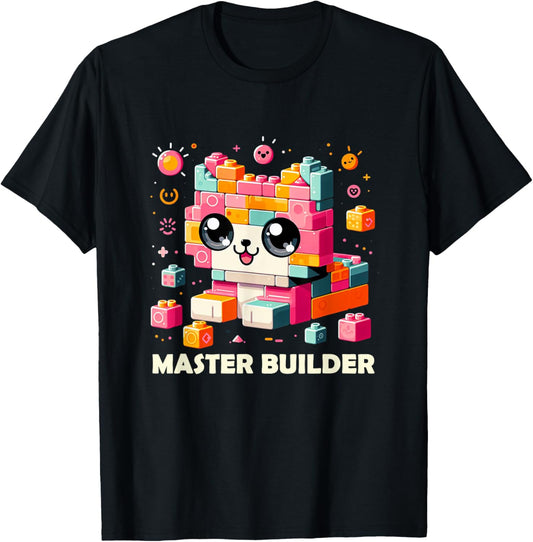 Master Builder, Block Building Kids Girls Cat Lover Toy T-Shirt